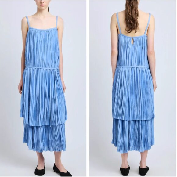 Proenza Schouler White Label Clyne Pleated Jersey Midi Dress Sz2/4 Pool Blue - Picture 1 of 7